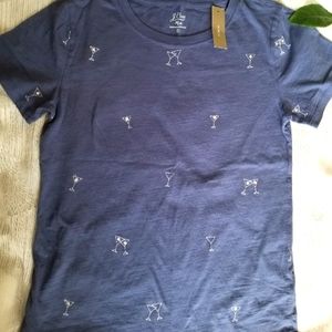 J.Crew Wine Glass Tshirt Blue NWT